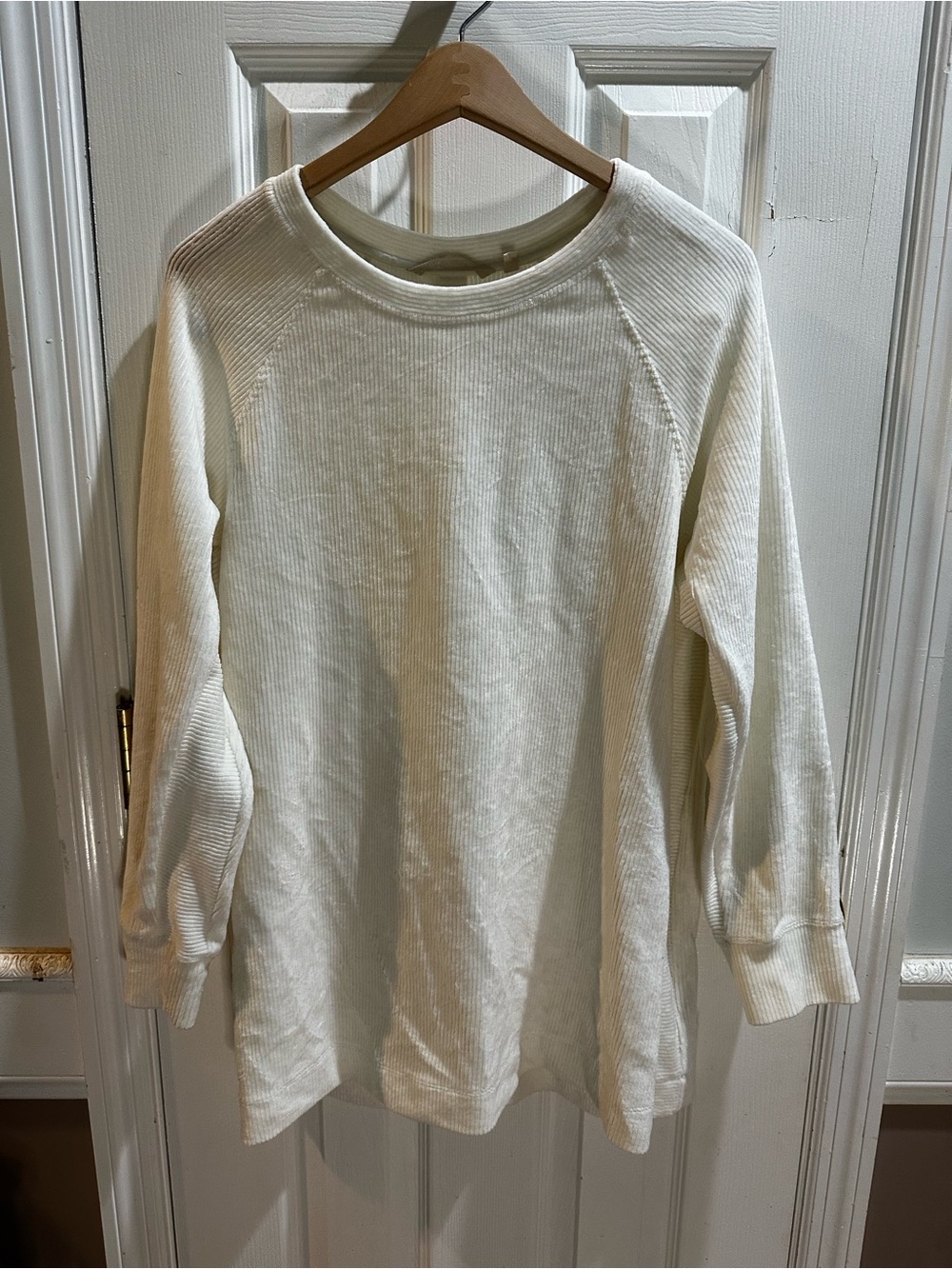 Soft Surroundings Ivory Ribbed Tunic Top Button Back Soft Cozy Medium